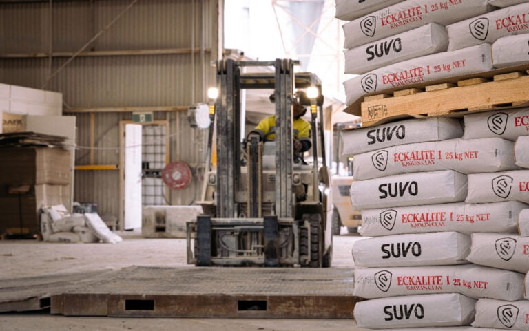 Hydrous kaolin being transported at Suvo’s facility.