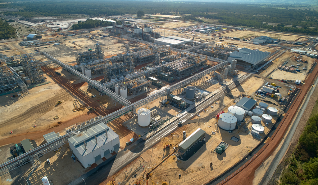 Aerial view of the Albermarle Kemerton lithium hydroxide plant near Bunbury in southwest WA.