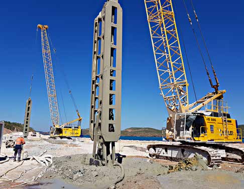 Image source - Mount Gibson Iron - Final stages of seawall construction in 2018 before dewatering began.