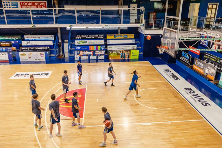 Juniors warm up inside Bravus Arena.