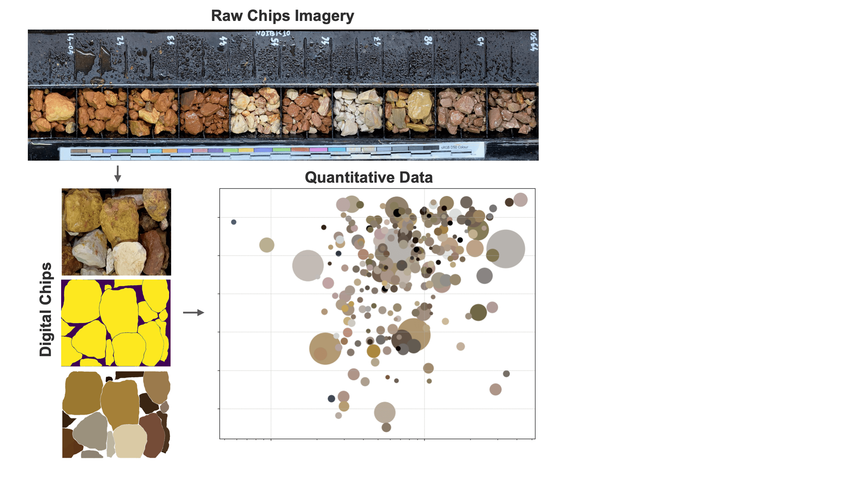 Diagram showing how Datarock can analyse other types of imagery, such as rock chips