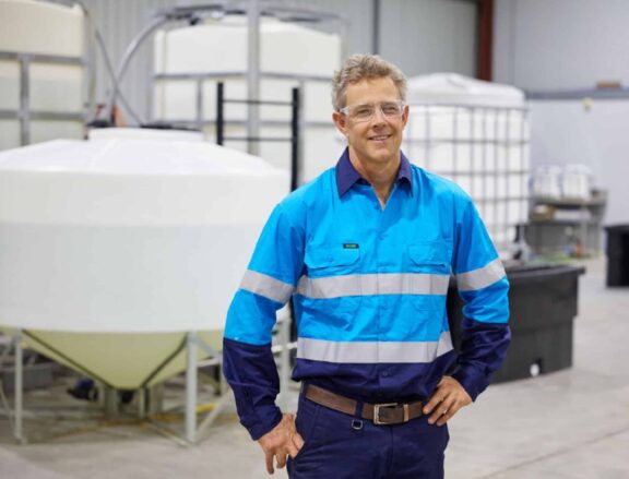(Image source: ChemX Materials) ChemX operations manager Russell Vallis in front of the commissioned leach circuit.