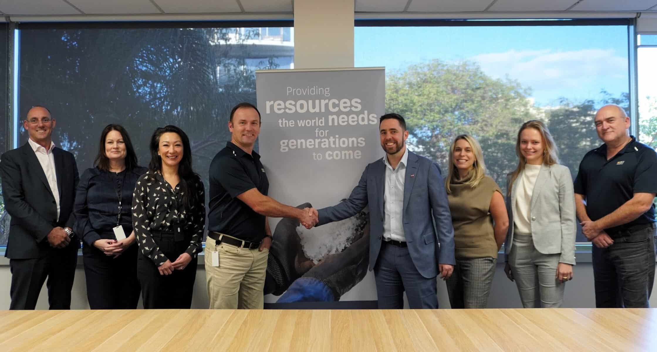 (Image source: BCI Minerals) BCI and CSL signing ceremony from L-R: BCI chief financial officer Stephen Fewster, BCI senior legal counsel Dolores O’Hare, BCI general counsel and company secretary Stephanie Majteles, BCI managing director David Boshoff, CSL Australia vice-president, commercial Daniel Wilson, CSL assistant general counsel Annie Choquette, CSL regional director Josina Meier and BCI general manager marketing Trevor Larbey.