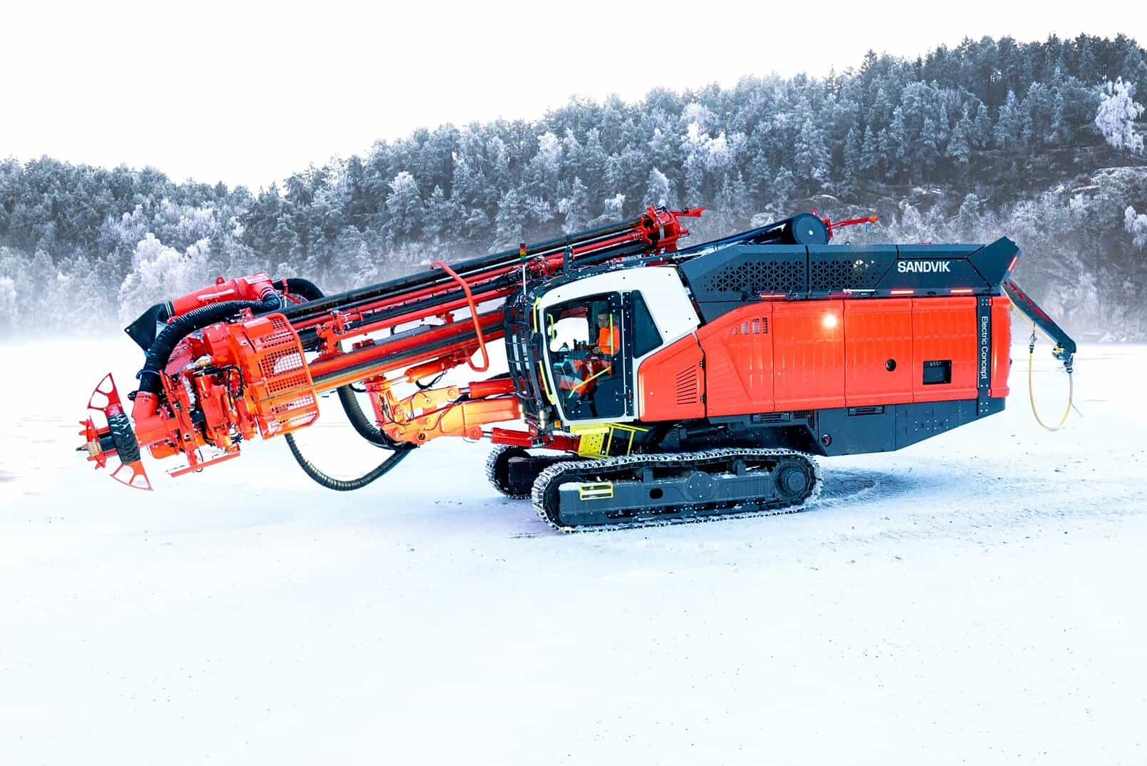 A photo of Sandvik's DTH battery-electric concept surface drill rig.