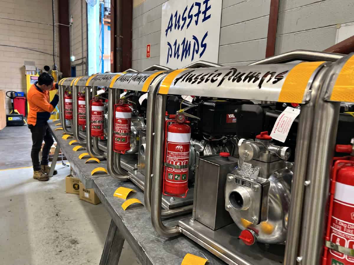 Aussie Mine Boss portable fire pumps in production at Aussie’s Norwest facility.