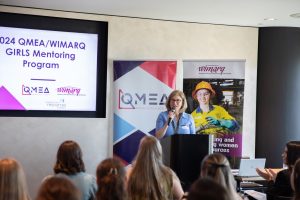 (Image source: Queensland Resources Council) QRC chief executive Janette Hewson speaking at the GIRLS mentoring finale. 