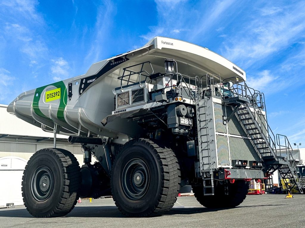 Fortescue Metals chief executive officer Dino Otranto says “it’s fantastic to have our hydrogen-powered haul truck prototype now joining its battery electric equivalent, Roadrunner, up at site”.