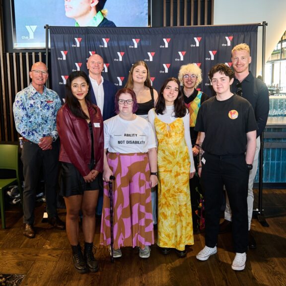 (Image source: Mineral Resources) MinRes head of mental health Chris Harris and senior people advisor Martin Johnson with the Y WA chief executive Tim McDonald and the Inside Our Minds participants.
