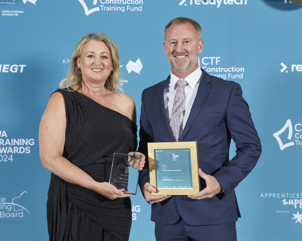 (Image source: WesTrac) Pictured are WesTrac people and culture general manager Kylie Newton and WesTrac learning and development head Jeremy Manuel.