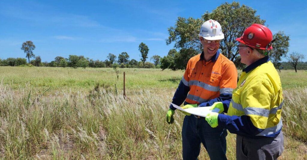 (Image source: Anglo American) Anglo American project manager Malcolm Smyth and Queensland Mines Rescue Service chief executive Tim Jackson on the Moranbah South lease site.