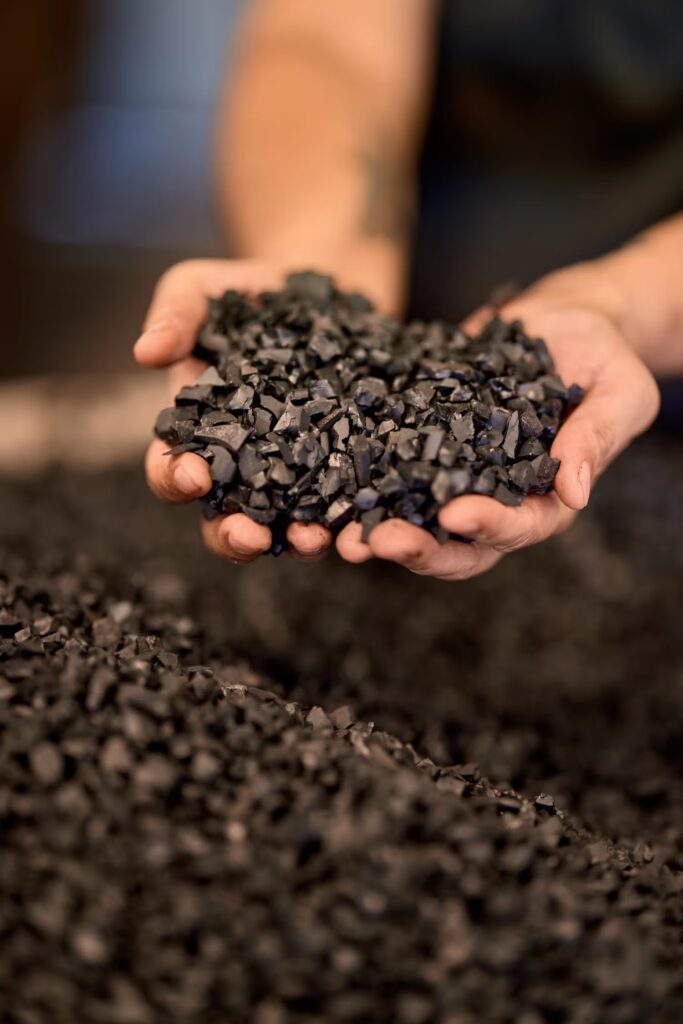 (Image source: MinRes) Recycled haulage truck tyres.