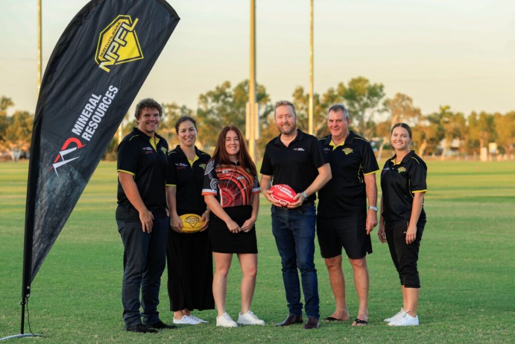 (Image source: MinRes) Pictured from L-R are NPFL president Michael Bunting, NPFL treasurer Stacey Mott, NPFL social media manager Jayde Creedon, MinRes manager communities and stakeholder engagement Daniel Barker, NPFL vice president south Shane Harris and NPFL secretary Jordan Grigson.