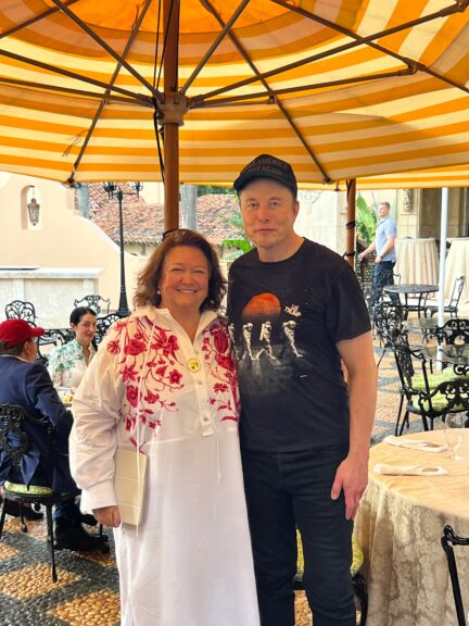(Image source: Hancock Prospecting) Mrs Rinehart has had several meetings with Elon Musk.