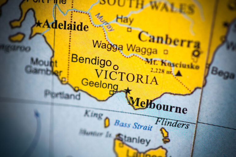 Map,View,Of,Melbourne,On,A,Geographical,Globe.,(vignette)
