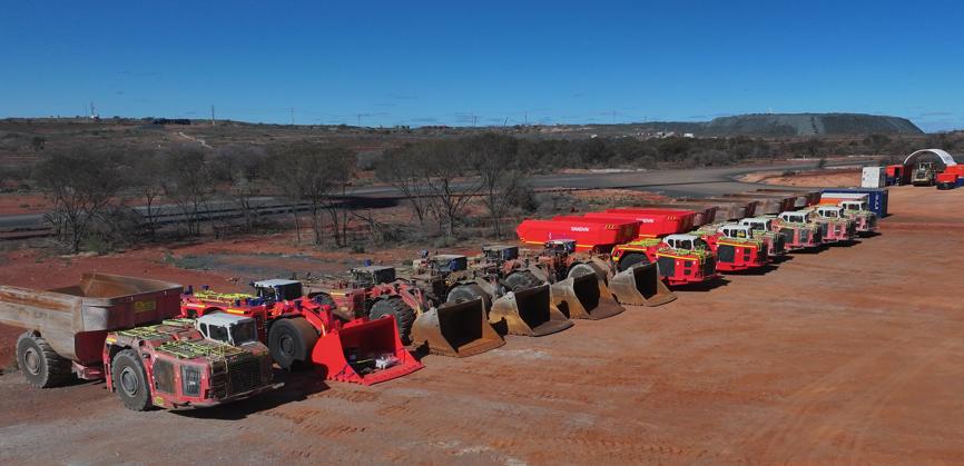 (Image source: Bellevue Gold) Barminco’s fleet on site and ready to commence.