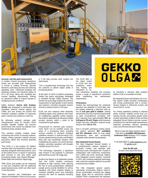 Gekko's online gold analyser Delivering laboratory gold analysis in real-time